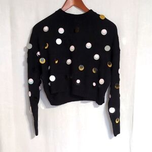 Charlotte Russe Black Crewneck Cropped Sweater with Large Dangly Sequins Size S